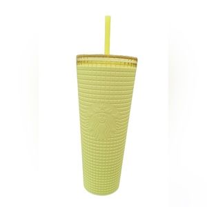 Starbucks 2023 Yellow Meadow Venti Lemon Drop Grid Soft Touch Tumbler 24 Oz